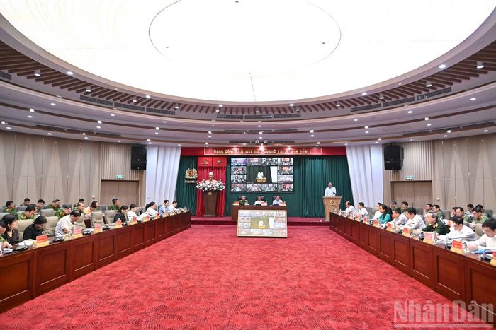 Quang cảnh hội nghị tại điểm cầu Bộ Công an.