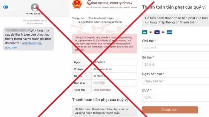 Chiêu trò lừa đảo "phạt nguội" qua website giả mạo dịch vụ công.