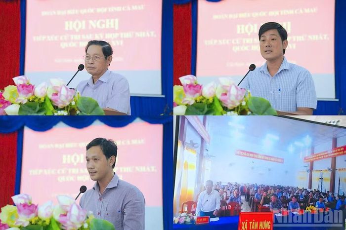 Cử tri xã Cái Nước và tại nhiều điểm cầu kết nối trực tuyến trong tỉnh Cà Mau phát biểu ý kiến tại hội nghị tiếp xúc với đại biểu Quốc hội.