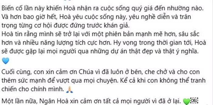 Chia sẻ của Ngân Hòa. Ảnh: FB Ngân Hòa.