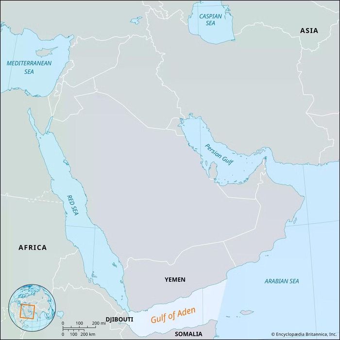 Biển Đỏ (Red Sea) và Vịnh Aden (Gulf of Aden) giáp Trung Đông. (Ảnh: Britanicca)