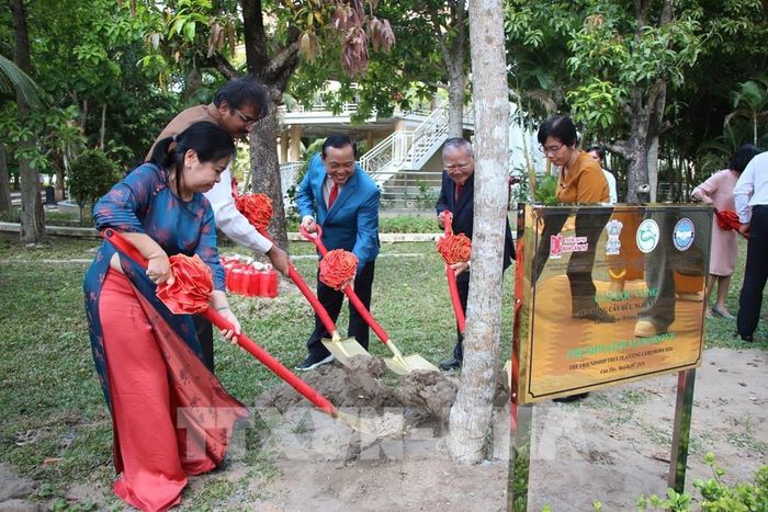 Hoạt động trồng cây hữu nghị, hướng tới kỷ niệm 10 năm thiết lập quan hệ Đối tác chiến lược toàn diện giữa Việt Nam - Ấn Độ (2016 – 2026). Ảnh: Nguyễn Hằng - TTXVN