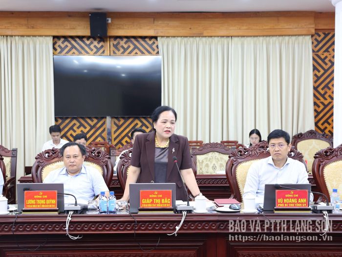 Đồng chí Giáp Thị Bắc, Ủy viên BTV Tỉnh ủy, Trưởng Ban Tổ chức Tỉnh ủy báo cáo một số nội dung tại hội nghị