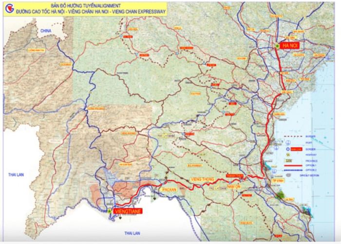 Sơ đồ cao tốc Hà Nội - Viêng Chăn, trong đó có đoạn Vinh - Thanh Thủy. Ảnh: VietnamFinance