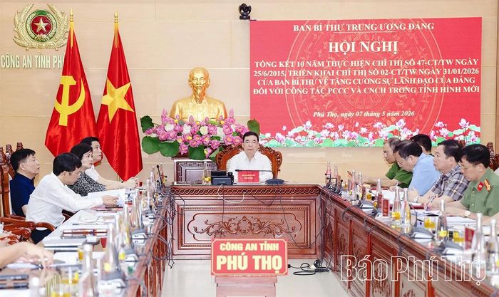 Đồng chí Phó Bí thư Tỉnh ủy Bùi Huy Vĩnh và các đại biểu dự tại điểm cầu Công an tỉnh Phú Thọ.
