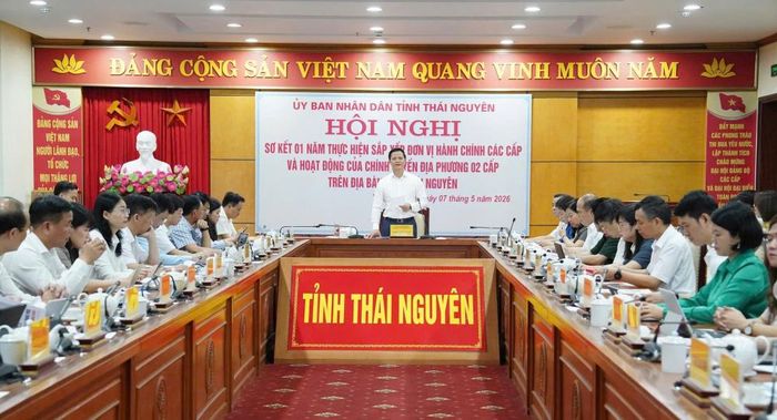 Đồng chí Vương Quốc Tuấn - Chủ tịch UBND tỉnh Thái Nguyên phát biểu chỉ đạo tại Hội nghị sơ kết 01 năm thực hiện sắp xếp đơn vị hành chính các cấp và hoạt động của chính quyền địa phương 02 cấp