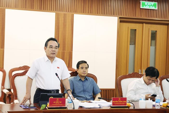 Phó Trưởng đoàn chuyên trách Đoàn đại biểu Quốc hội tỉnh Khánh Hòa Lê Hữu Trí phát biểu ý kiến