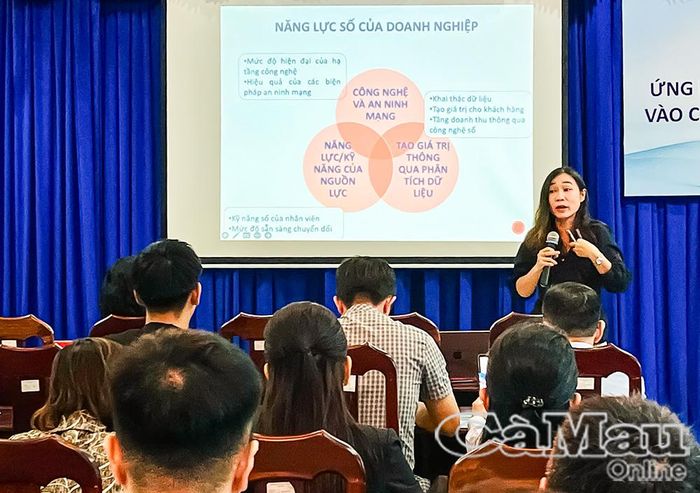 Bà Phương Yến, Công ty TNHH Phát triển giải pháp toàn diện TSD, chia sẻ tại lớp tập huấn.