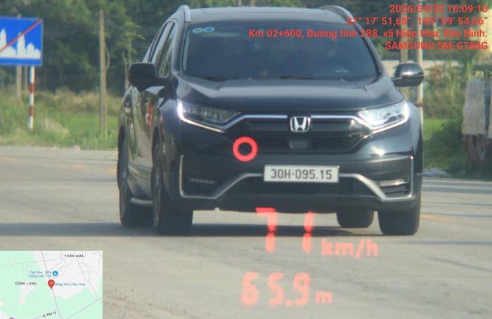 Ô tô vi phạm tốc độ tại đường tỉnh 288, đoạn qua xã Hiệp Hòa, tỉnh Bắc Ninh.