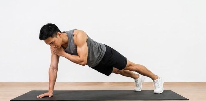 Plank chạm vai giúp kích hoạt đồng thời cơ bụng, vai và cơ ổn định cột sống.