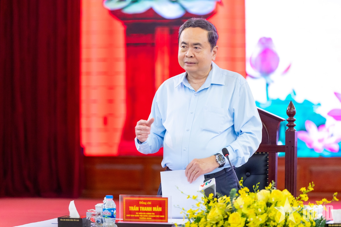  Chủ tịch Quốc hội Trần Thanh Mẫn phát biểu chỉ đạo tại cuộc làm việc. Ảnh: PHẠM THẮNG