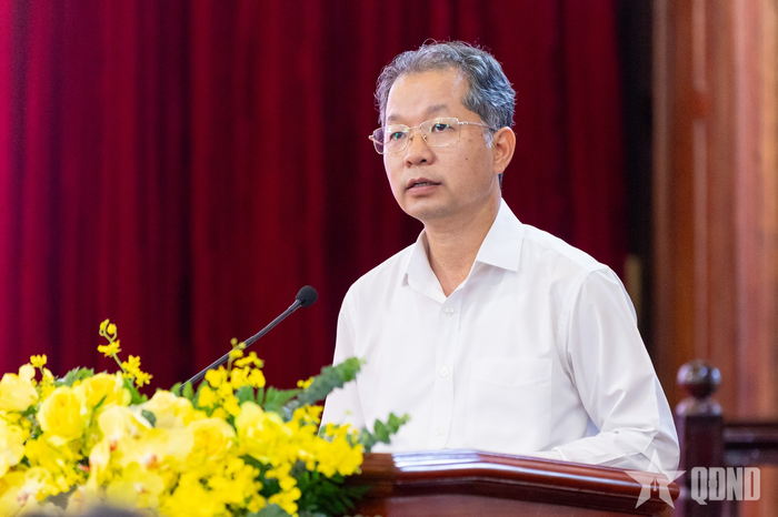 Chánh án Tòa án nhân dân tối cao Nguyễn Văn Quảng phát biểu tại hội nghị. Ảnh: PHẠM THẮNG 