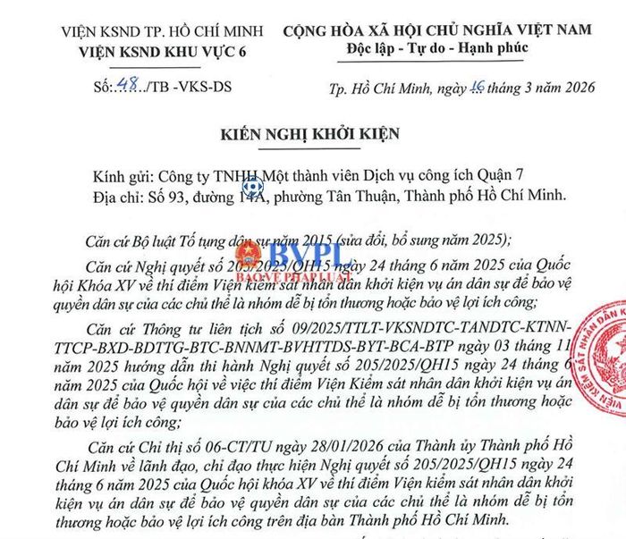 Văn bản kiến nghị của VKSND Khu vực 6.