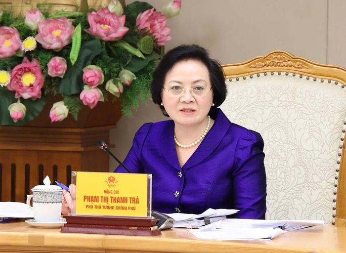 Bí thư Trung ương Đảng, Phó Thủ tướng Phạm Thị Thanh Trà, Trưởng Ban Chỉ đạo quốc gia về tìm kiếm, quy tập và xác định danh tính hài cốt liệt sĩ phát biểu tại buổi làm việc. Ảnh: VGP/Thu Giang.