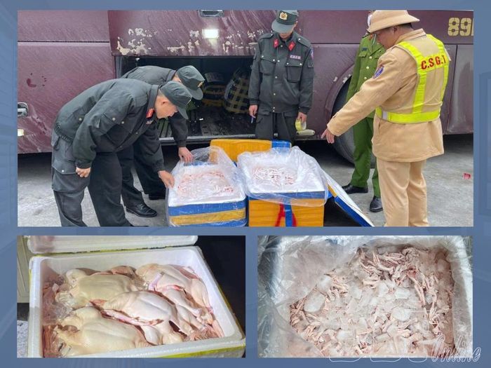 Lực lượng chức năng thu hồi thực phẩm không rõ nguồn gốc, chưa qua kiểm định an toàn thực phẩm tại tại Km379+250, thuộc địa phận xã Quài Tở.