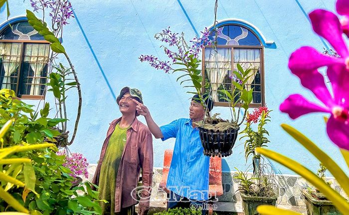 Ông Lê Minh Còn, ấp Tấn Công (bìa trái), phấn khởi khi được góp sức tôn tạo cảnh quan làng quê xanh - sạch - đẹp.