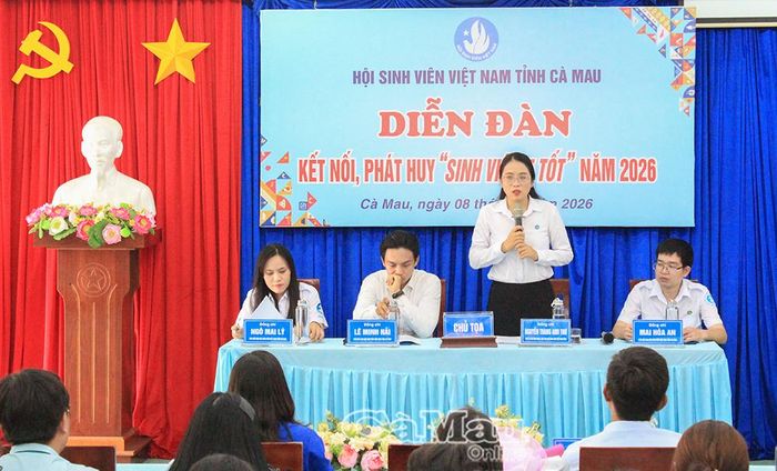 Phó Bí thư Tỉnh đoàn, Chủ tịch Hội Sinh viên Việt Nam tỉnh Cà Mau Nguyễn Trang Anh Thư nhấn mạnh giá trị danh hiệu "Sinh viên 5 tốt".