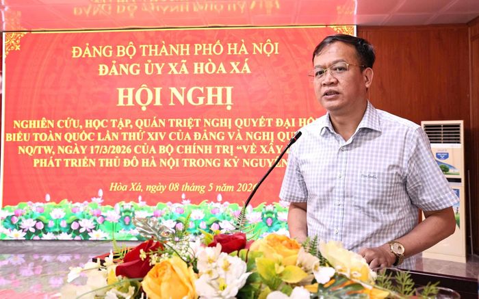 Phó Bí thư Thường trực Đảng ủy xã Hòa Xá Trần Duyên Hải kết luận hội nghị. Ảnh: Thanh Hằng