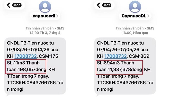 Hóa đơn tiền nước từ ngày 7/4 đến ngày 7/5 "phi mã" lên gần 12 triệu đồng, trong khi kỳ trước chỉ có hơn 198 nghìn đồng.