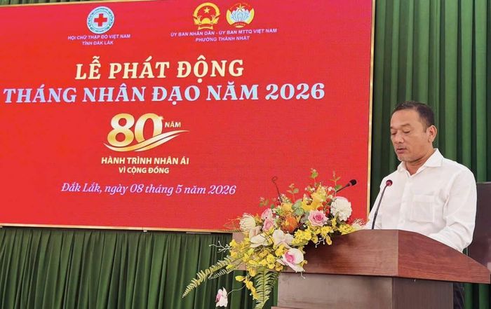 Phó Bí thư Tỉnh ủy, Chủ tịch Ủy ban MTTQ Việt Nam tỉnh Đắk Lắk Y Giang Gry Niê Knơng phát biểu tại lễ phát động