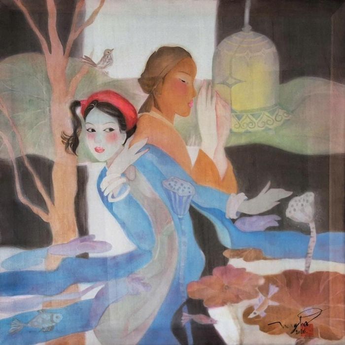 "Mầu ơi 2" - tranh lụa của họa sĩ Hoàng Ngọc Hà.
