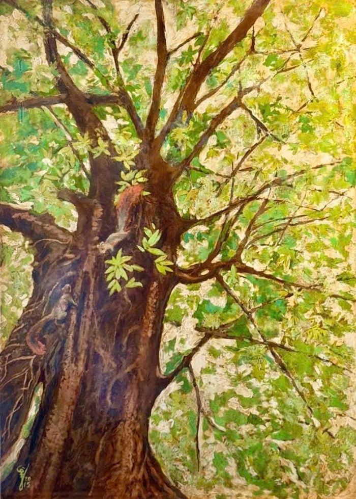 "Mùa xuân" - tranh sơn mài của họa sĩ Đinh Khắc Công.