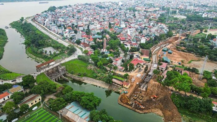 Một góc dự án kênh Thụy Phương, khu vực đầu nối kênh Thụy Phương với sông Tô Lịch nhìn từ trên cao.