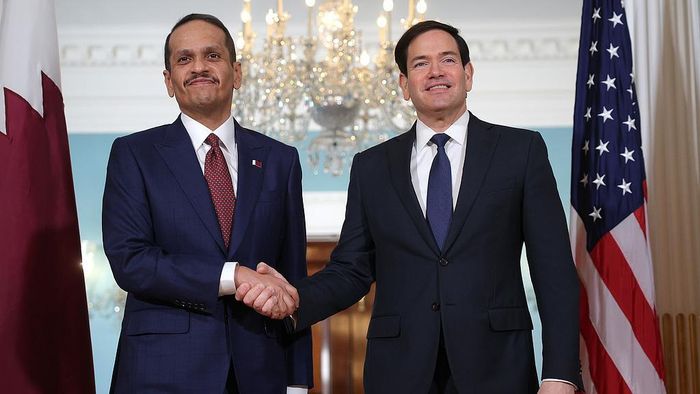Ngoại trưởng Mỹ Marco Rubio (phải) và Thủ tướng Qatar Sheikh Mohammed bin Abdulrahman Al-Thani. Ảnh: VCG
