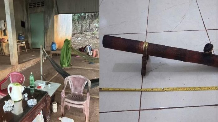  Hiện trường và tang vật "nghịch tử" đánh cha. Ảnh: CACC. 