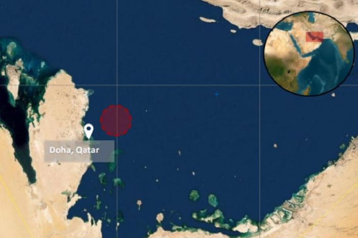 Vị trí nơi tàu hàng bị tấn công (chấm đỏ) ngoài khơi Qatar. Ảnh: UKMTO