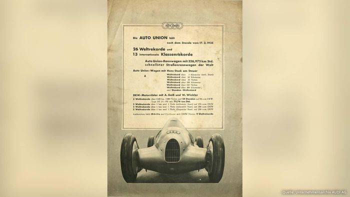 Auto Union năm 1935 ghi nhận mẫu xe đua đạt tốc độ 326,975km/h, được quảng bá là xe đua đường trường nhanh nhất thế giới sau kỷ lục tại Lucca.