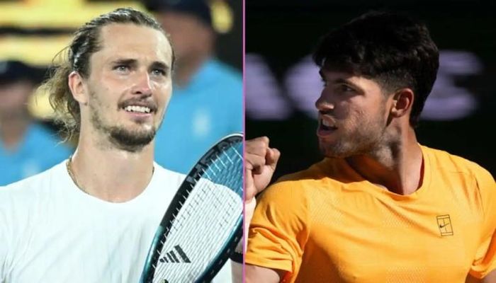Zverev (bên trái) chưa có Grand Slam vì thế nhiều chuyên gia khẳng định anh chưa thể chung mâm Alcaraz (bên phải)