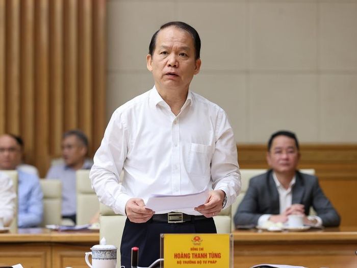 Bộ trưởng Bộ Tư pháp Hoàng Thanh Tùng phát biểu - Ảnh: VGP/Nhật Bắc