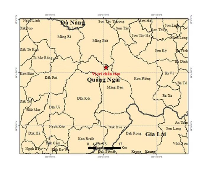 Bản đồ chấn tâm trận động đất 3.7 độ. (Ảnh: Viện Các khoa học trái đất)