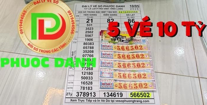Giải độc đắc của vé số Đà Lạt trúng tại tỉnh Vĩnh Long. Ảnh: ĐLVS Phước Danh