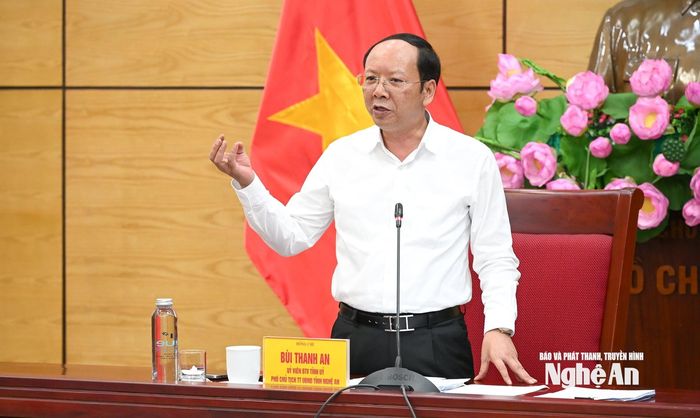 Đồng chí Bùi Thanh An - Ủy viên Ban Thường vụ Tỉnh ủy, Phó Chủ tịch Thường trực UBND tỉnh kết luận cuộc họp. Ảnh: Thành Cường
