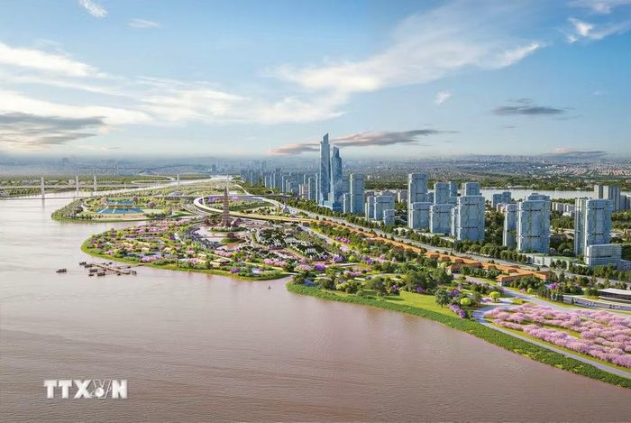 Phối cảnh dự án Trục Đại lộ cảnh quan sông Hồng trên địa bàn thành phố Hà Nội. (Ảnh: Phan Phương/TTXVN)