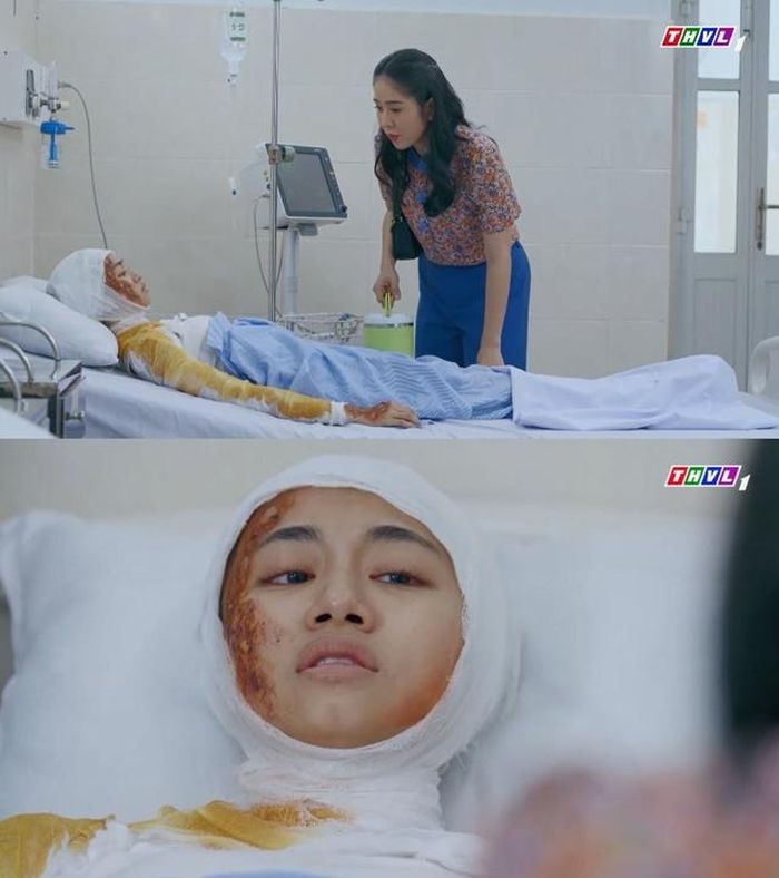 Cái kết trong phim Bóng Ma Hạnh Phúc là cảnh Trang bị bỏng và được Mai chăm sóc.