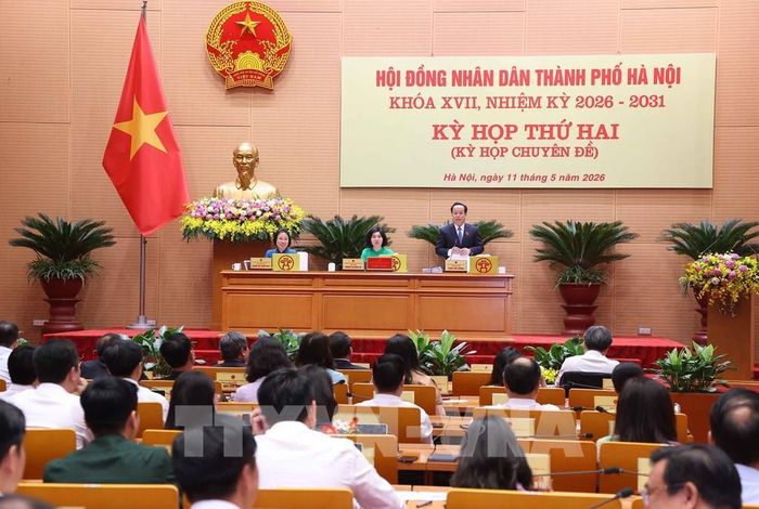 Sáng 11/5/2026, Hội đồng nhân dân thành phố Hà Nội khóa XVII, nhiệm kỳ 2026 - 2031 khai mạc kỳ họp thứ hai (kỳ họp chuyên đề) để xem xét, quyết nghị nhiều nội dung quan trọng thuộc thẩm quyền. Ảnh: Văn Điệp – TTXVN