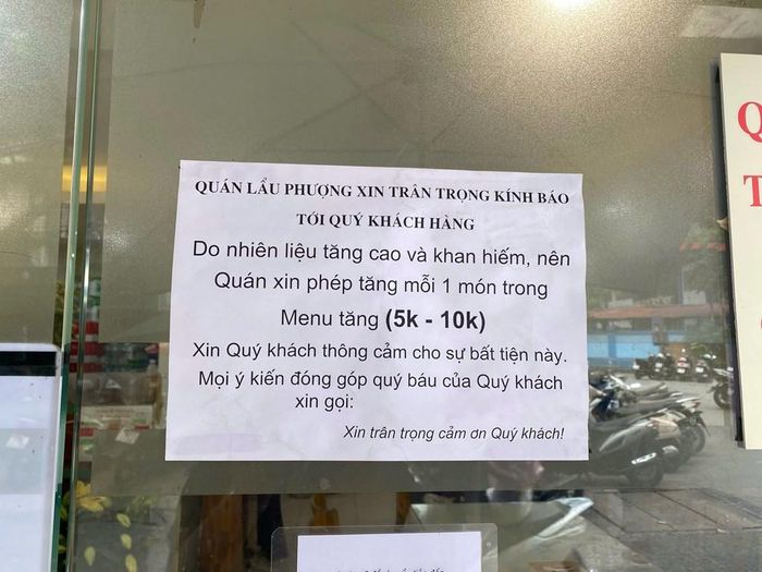 Quán ăn thông báo tăng giá do chi phí đầu vào tăng cao