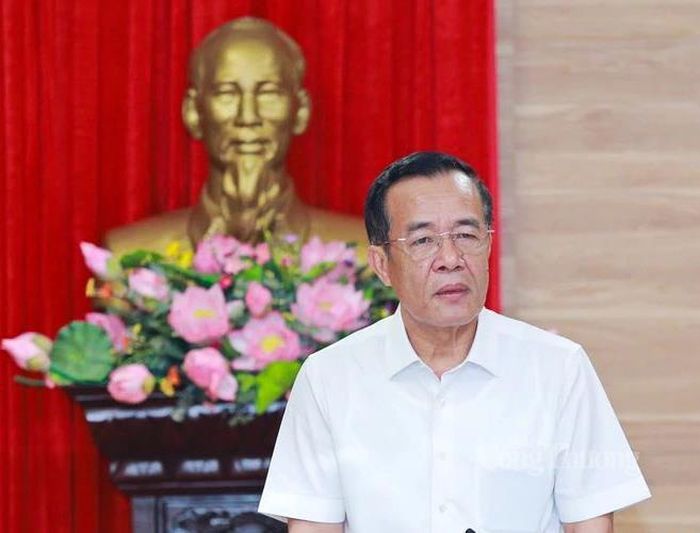 Bí thư Tỉnh ủy Thanh Hóa Lê Đức Thái phát biểu tại buổi làm việc. Ảnh: Minh Hiếu