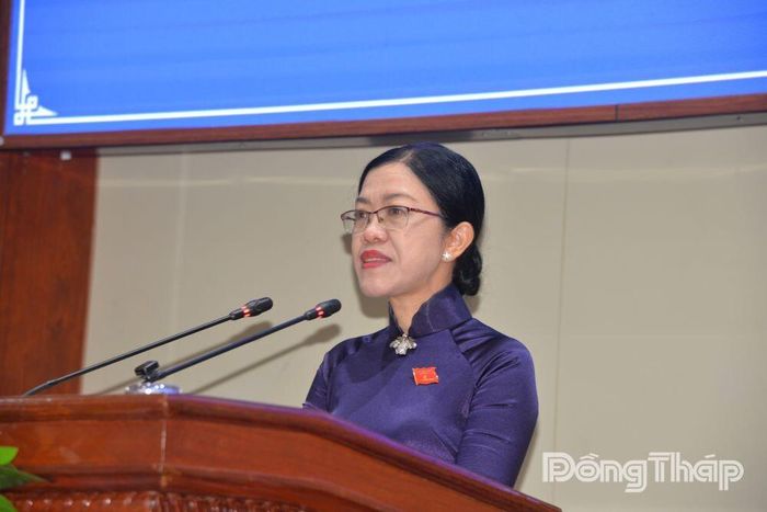 Đồng chí Nguyễn Kim Tuyến, Ủy viên UBND tỉnh, Giám đốc Sở Tài chính trình bày tóm tắt các Tờ trình kèm dự thảo Nghị quyết điều chỉnh, bổ sung kế hoạch đầu tư công năm 2026 trên địa bàn tỉnh Đồng Tháp.