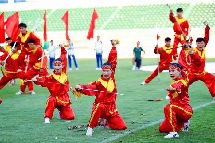  Các võ sĩ trình diễn võ thuật cổ truyền Bình Định tại buổi lễ khai mạc. Ảnh: Văn Ngọc 
