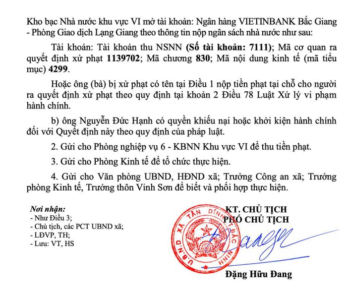 UBND xã Tân Dĩnh yêu cầu khôi phục lại tình trạng ban đầu của đất lúa.