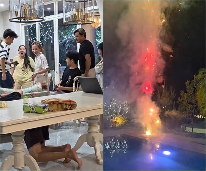 Niềm vui vỡ òa của các thành viên các gia đình khi cùng nhau thưởng thức bữa tối và xem đốt pháo hoa lung linh bên cạnh hồ bơi. Sự khéo léo của "mẹ bỉm" khiến bữa tiệc kết thúc trong sự hài lòng của tất cả thành viên với một "cái bụng căng tròn".