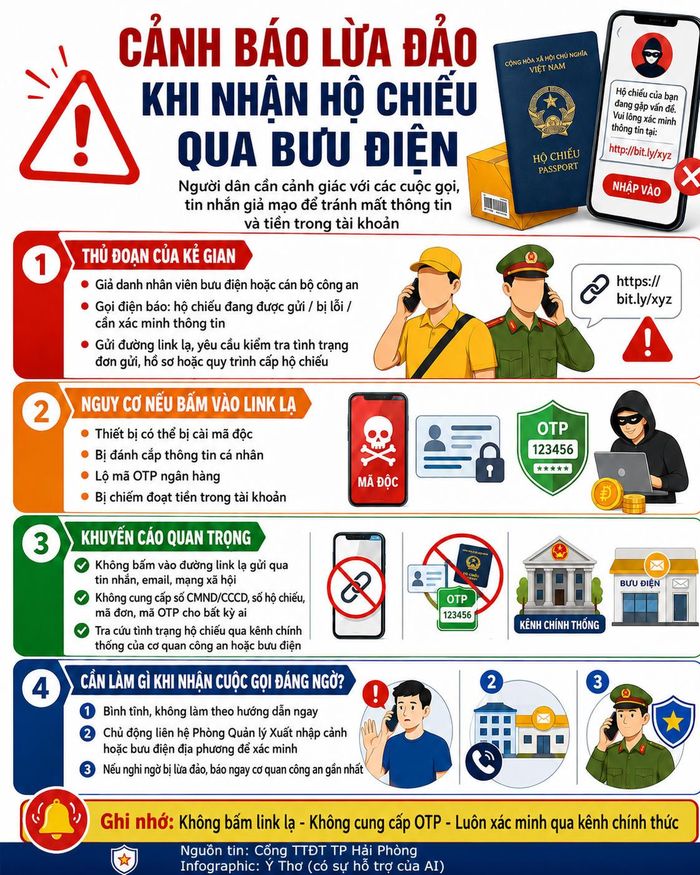Khi công dân bấm vào các đường link lạ, thiết bị có thể bị cài mã độc, dẫn đến việc bị đánh cắp thông tin cá nhân, mã OTP ngân hàng và chiếm đoạt tài sản trong tài khoản.
