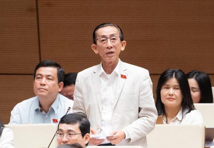 PGS-TS Trần Hoàng Ngân phát biểu tại nghị trường Quốc hội vào tháng 4-2026. Ảnh: PHẠM THẮNG