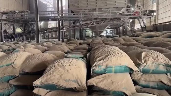 Bụi cám phủ lớp dầy trong nhà máy xay xát.