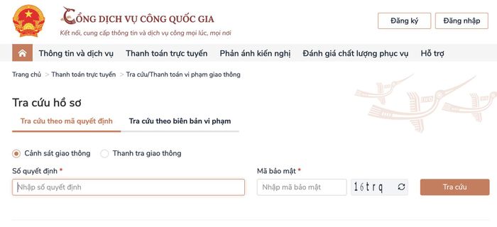  Đóng phạt nguội online trên Cổng Dịch vụ công Quốc gia. Ảnh chụp màn hình 
