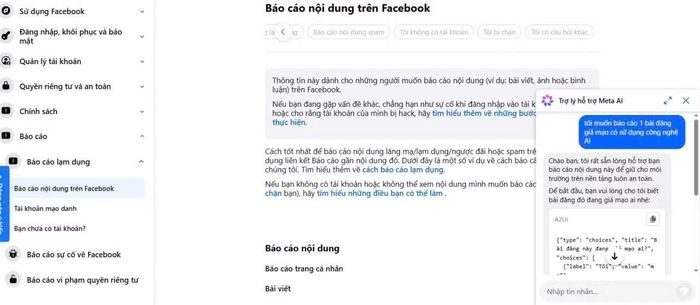 Chức năng của Facebook cho phép người dùng phản ánh về nội dung giả mạo liên quan đến AI